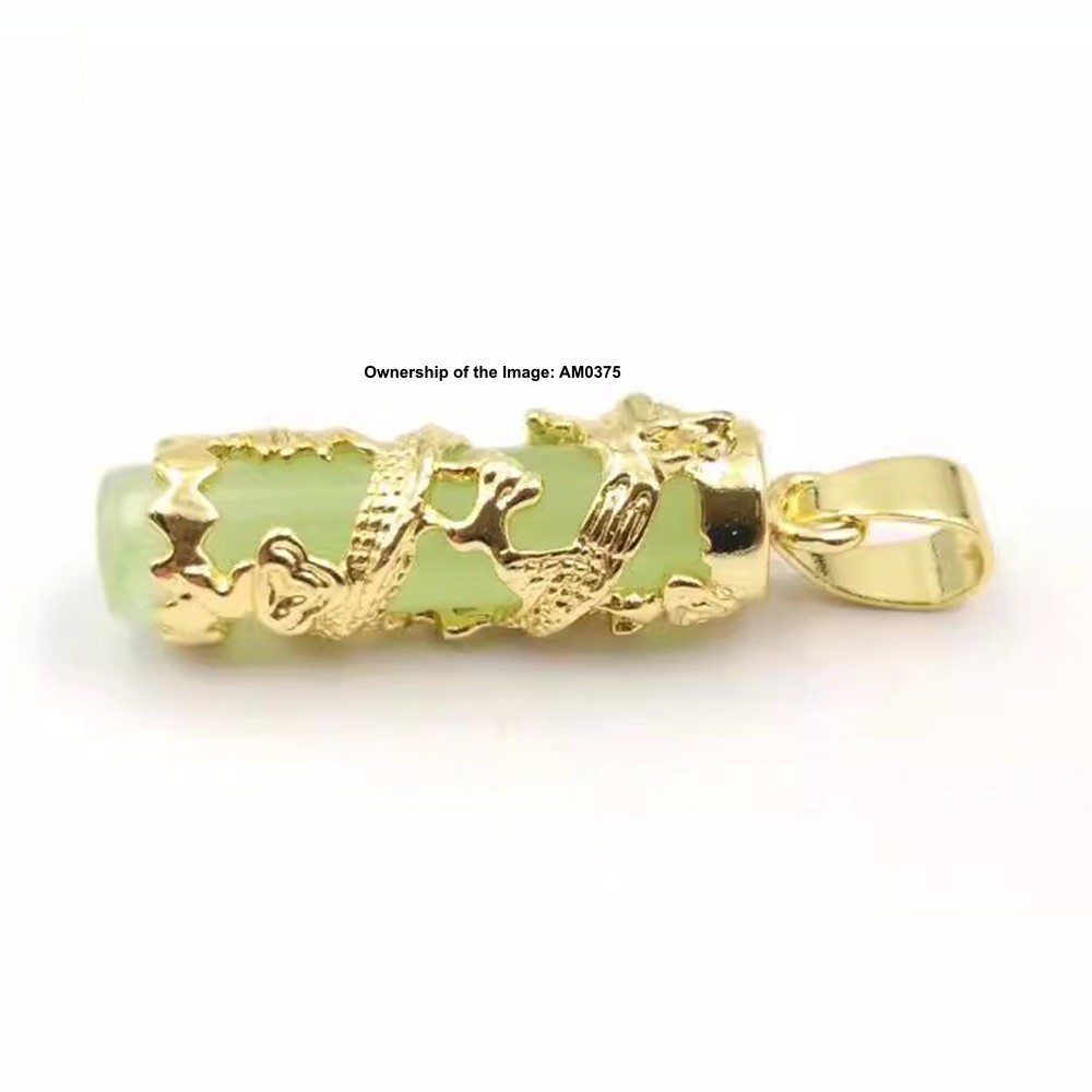 NEW Yellow Alloy Dragon Heating Jade Pendant Women Men Green Jade Pillar Pendant