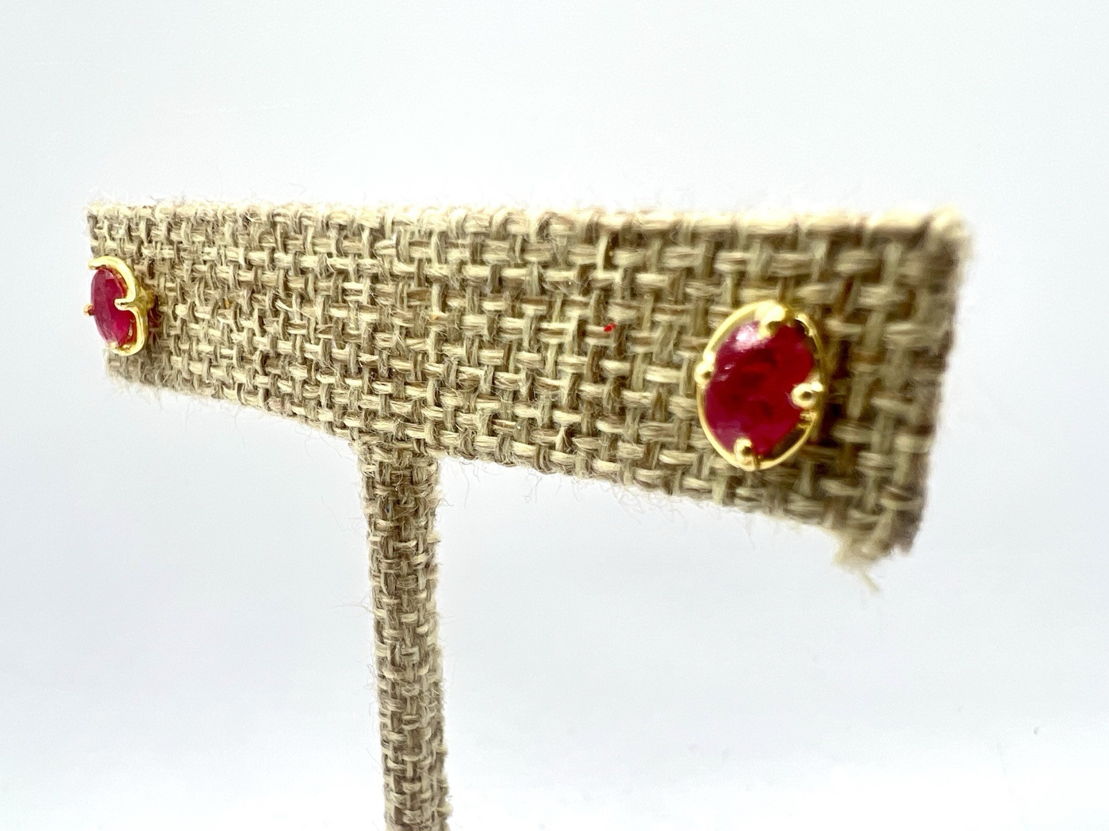 Ruby Gemstone Oval Post Back Earrings – Roost Collection – Gold Plated Silver