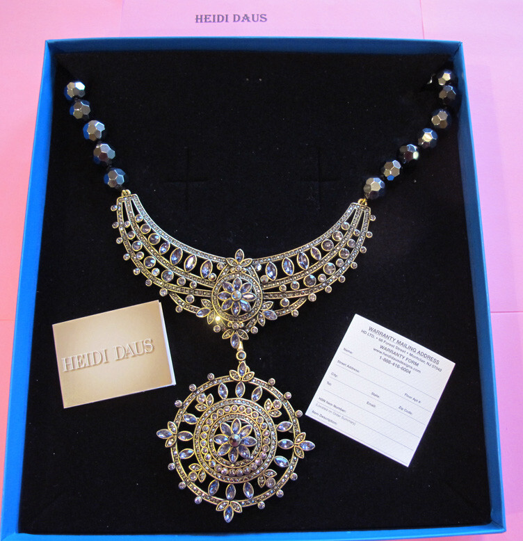 Heidi Daus French Twist TANZANITE CRYSTAL Necklace & Pin $299 SET NEW NIB FREE H