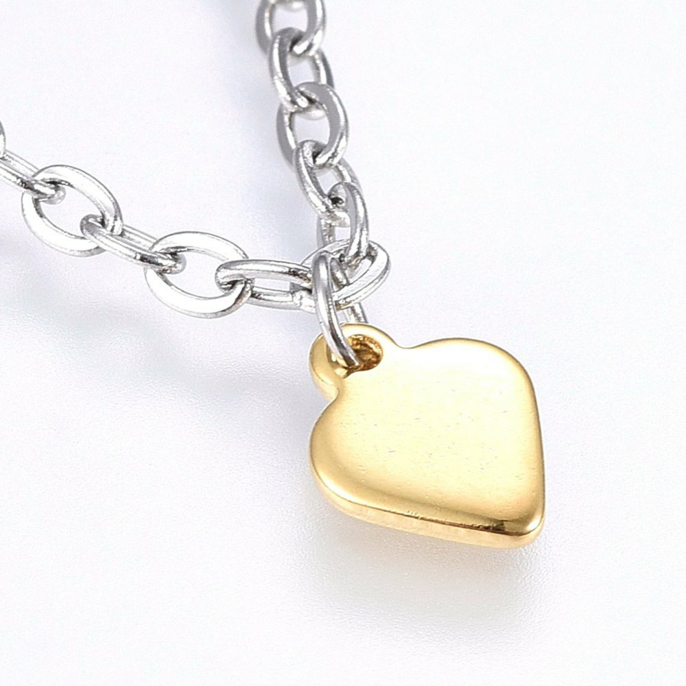Stainless Steel Charm Bracelet Lobster Heart Gold Silver Color 7.8″ 2.5mm A68