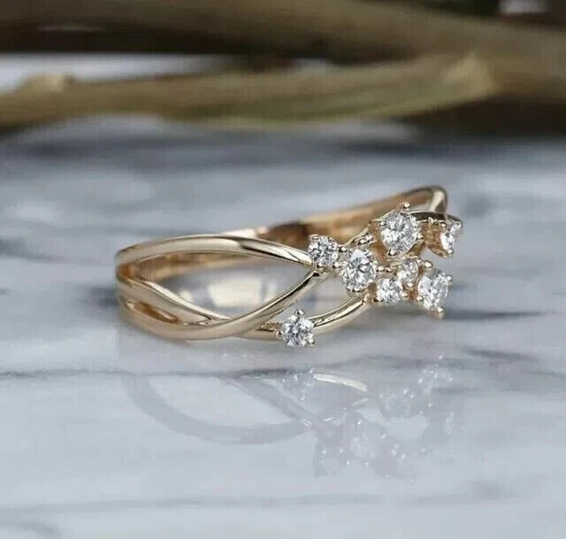 2.10 Ct Round Cut Simulated Diamond Crisscross Band Ring 14k Yellow Gold Plated