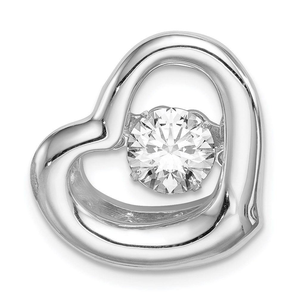 Sterling Silver Platinum-plated Vibrant CZ Heart Pendant Necklace Womens