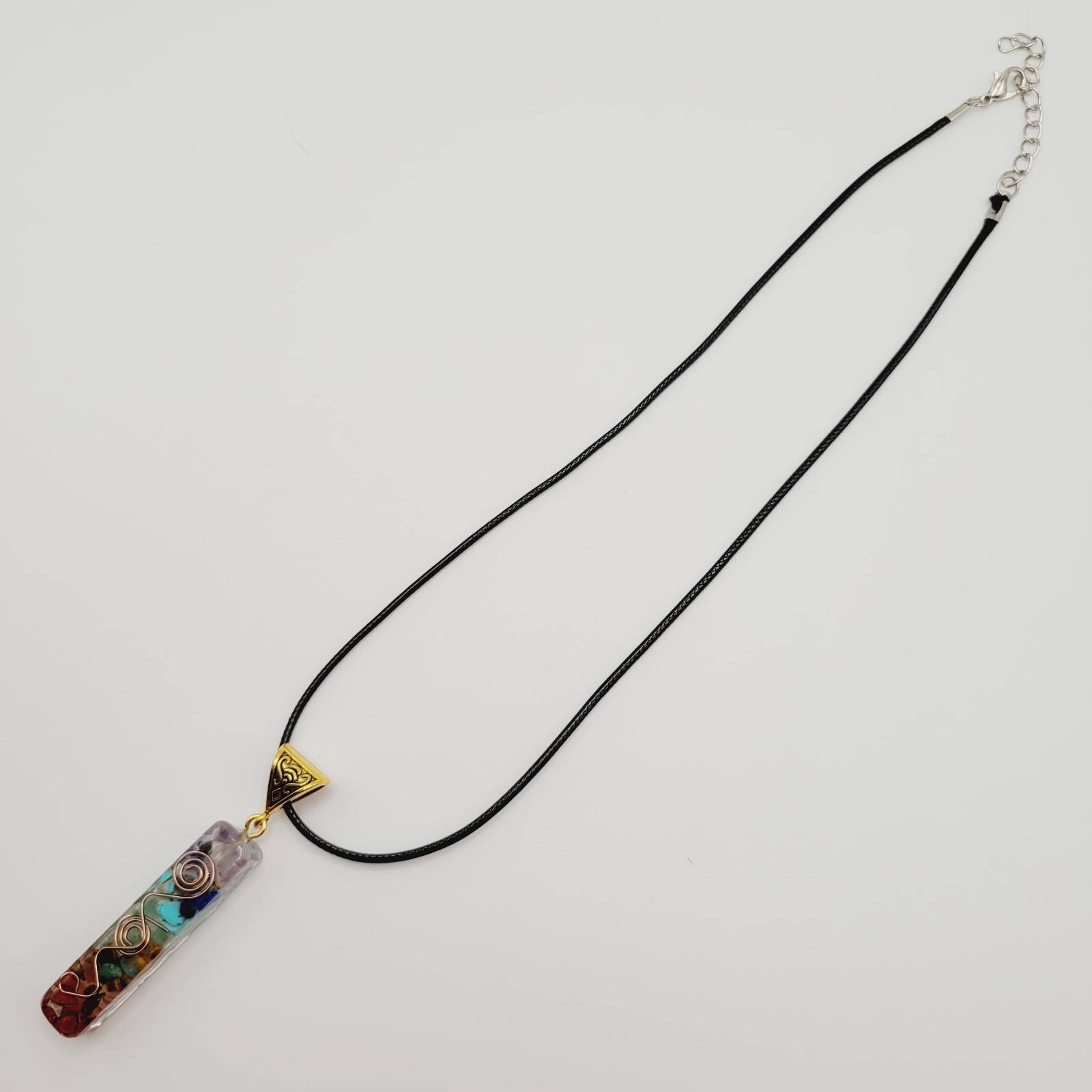 Modern Stone Chip Chakra Healing Meditation Pendant Faux Leather Cord Necklace