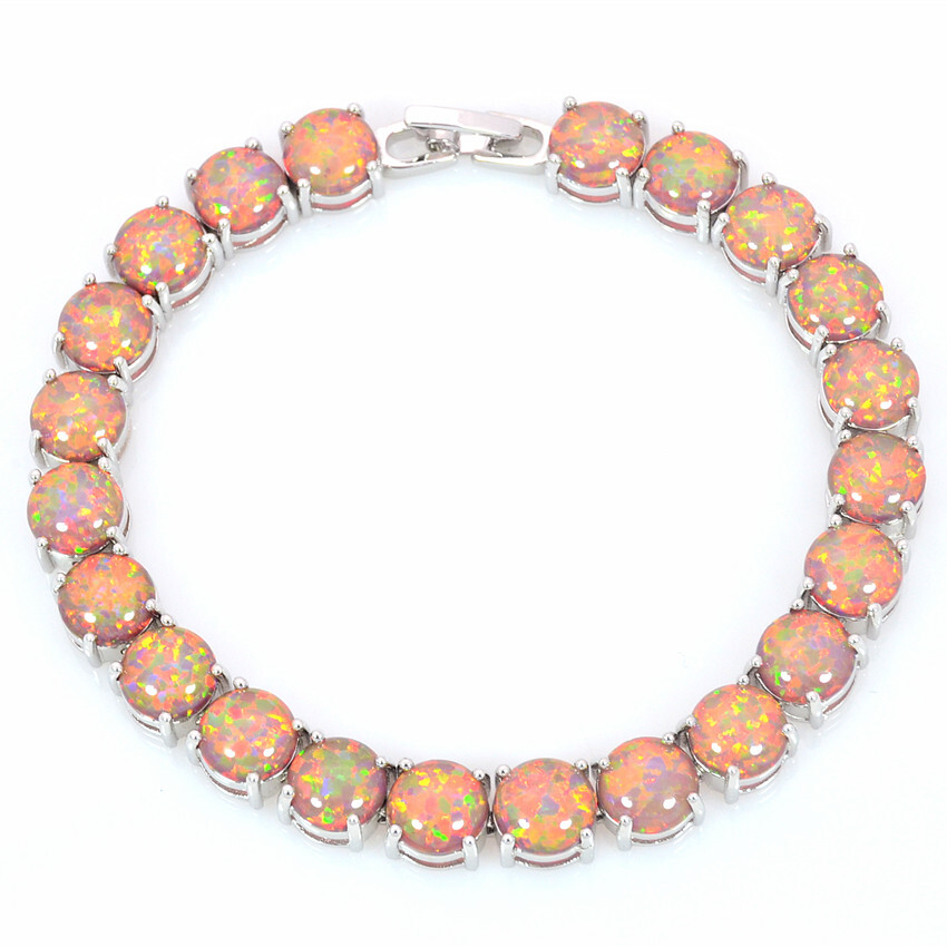 Vikoly Blue/White/Orange/Pink Round 925 Sterling Sliver Fire Opal Bracelet 18cm