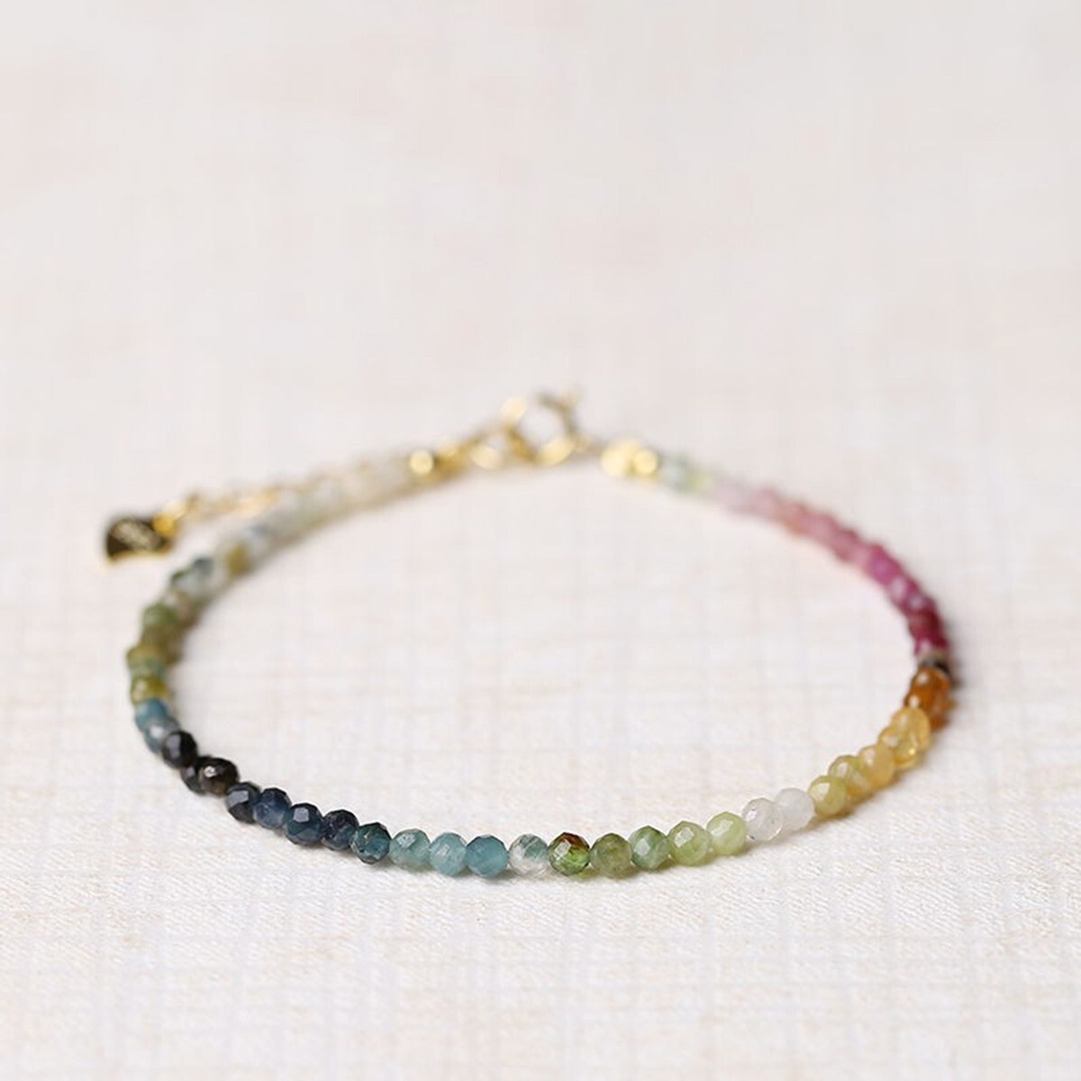Rainbow Tourmaline Crystal Gemstone Dainty Bracelet Minimalist 2mm Faceted Beads