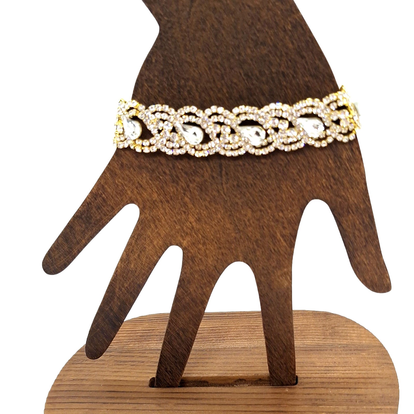 Evening Bridal Clear Rhinestone Bracelet Gold Tone Adjustable