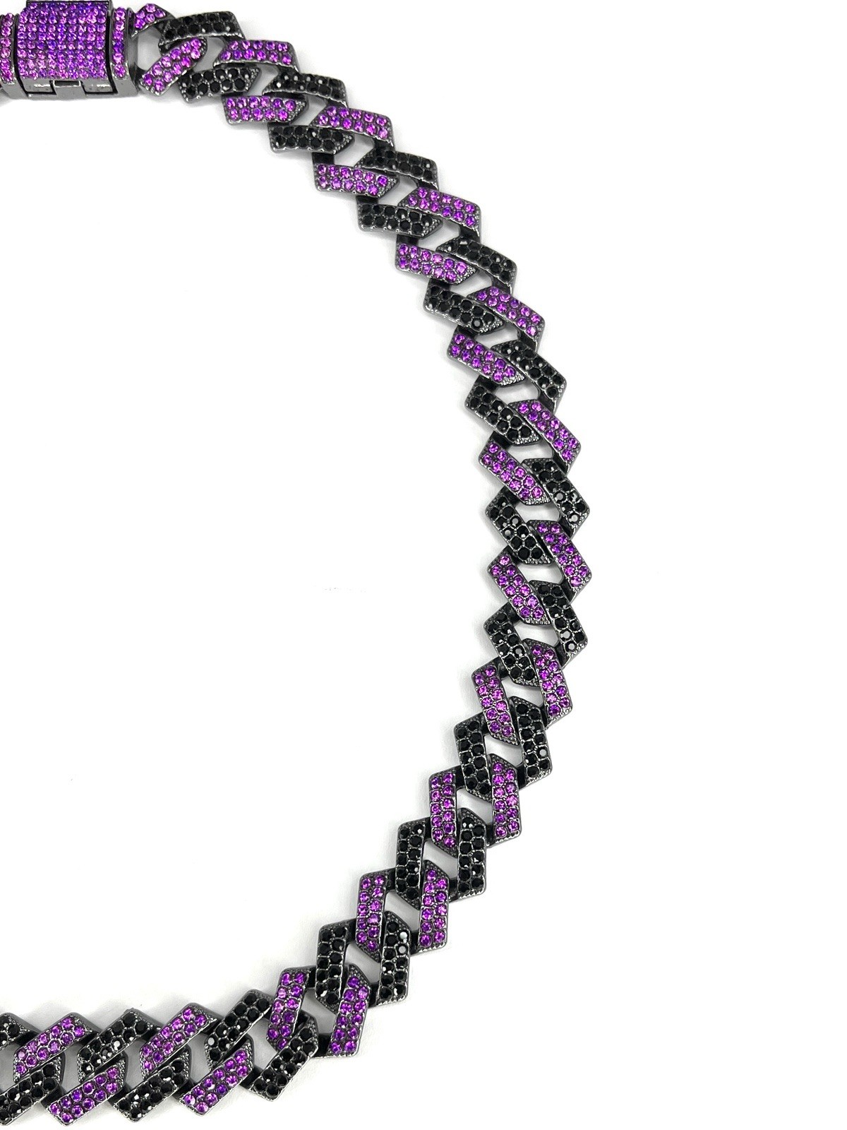 Flat Cuban Link Chain Necklace Black Purple Pave Crystal Gunmetal Wide Choker