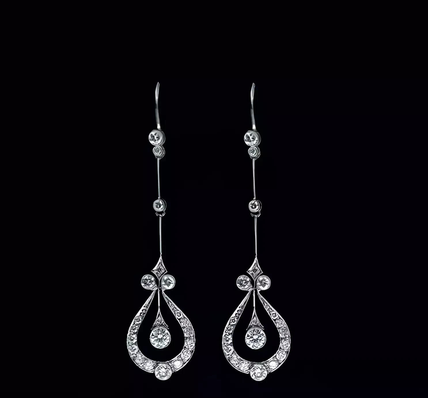 Unique Long Drop Dangle Earrings 10K White Gold 2.4 Ct Round Lab Created Diamond