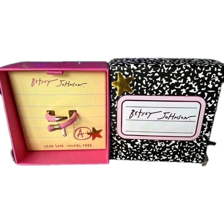 BETSEY JOHNSON School Teacher Gift Gold Pink Pencil Wrap Band Ring