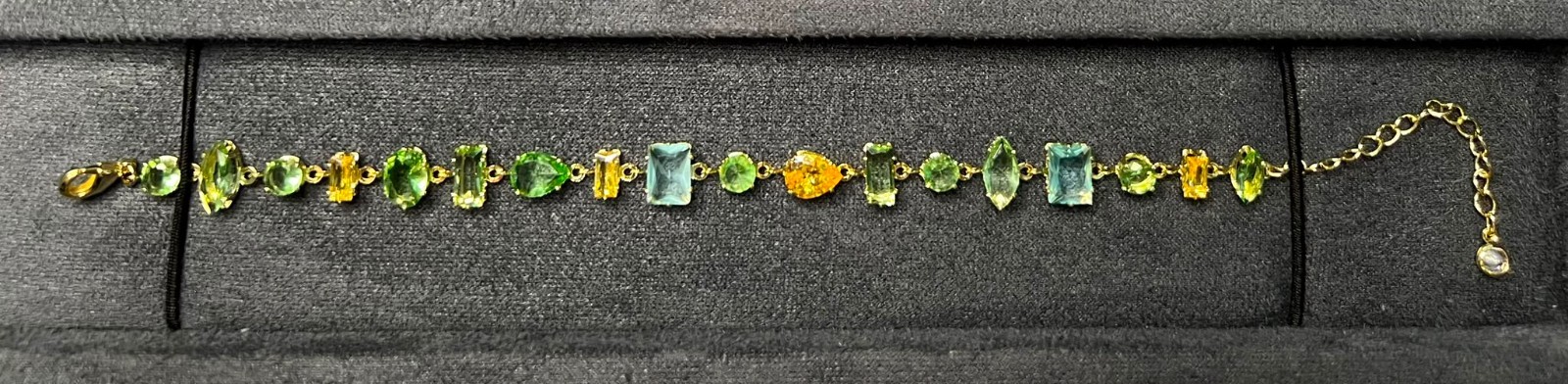 18K Gold Plated Crystal Zircon Bracelet Green Blue Yellow Pave Adjustable 21cm