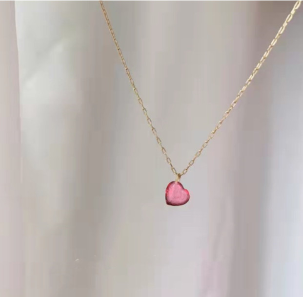 Titanium Gold Love Pink Heart Cubic Zirconia Pendant Chain Necklace