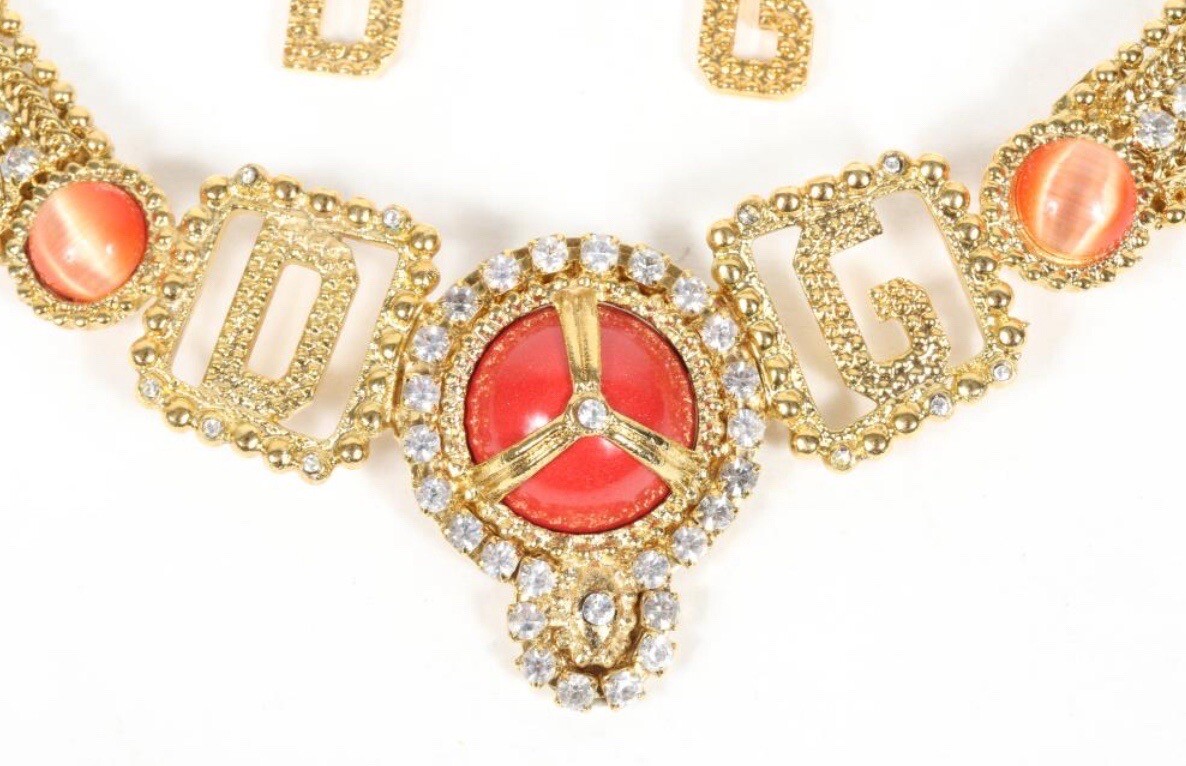 Dolce & Gabbana Necklace With Resin Coral Rhinestones Matching Dangle Earrings