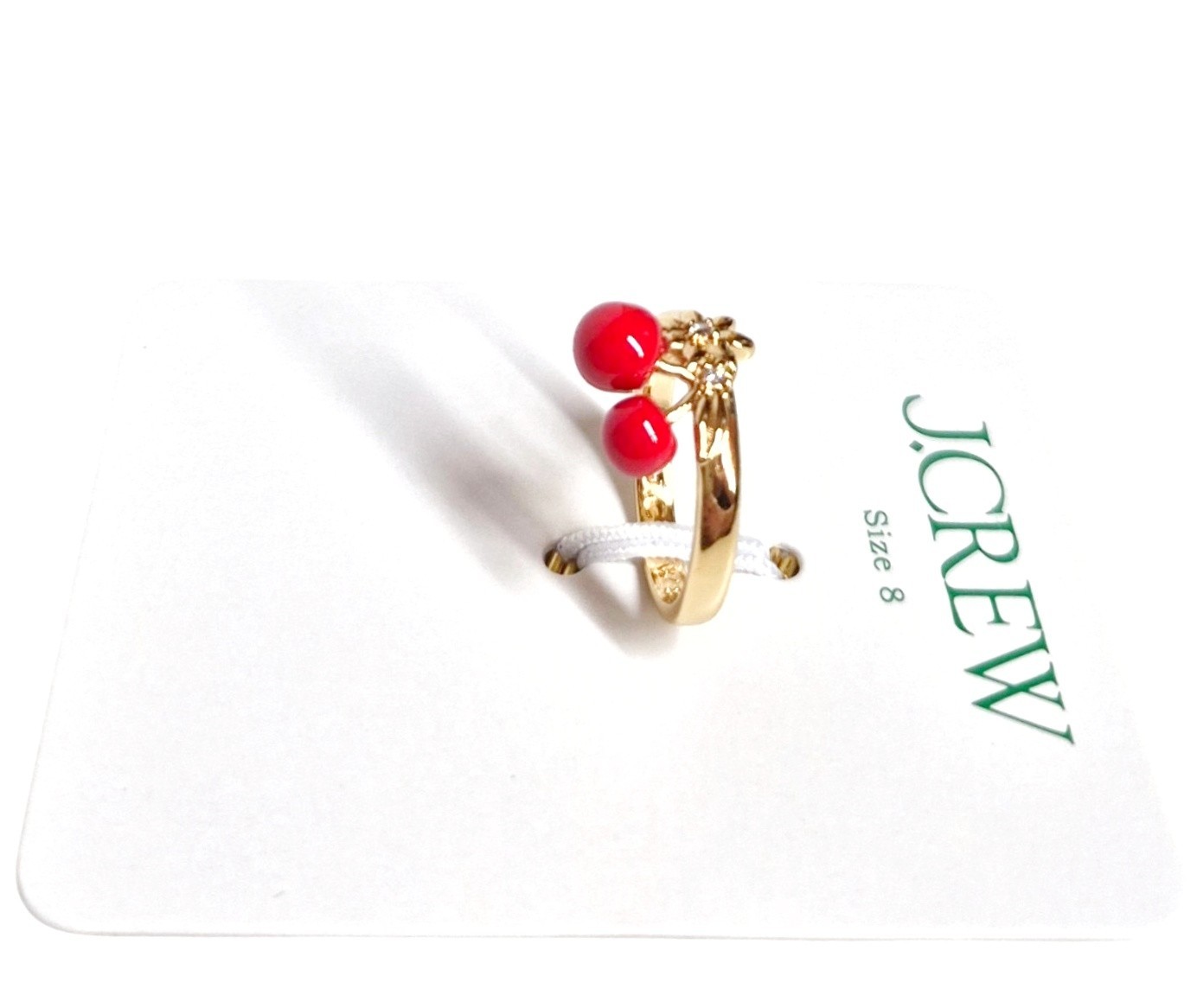 J.Crew Cherry Charm Ring Size 8 Crimson Cinders Red Brass Multi-Color CQ990 New
