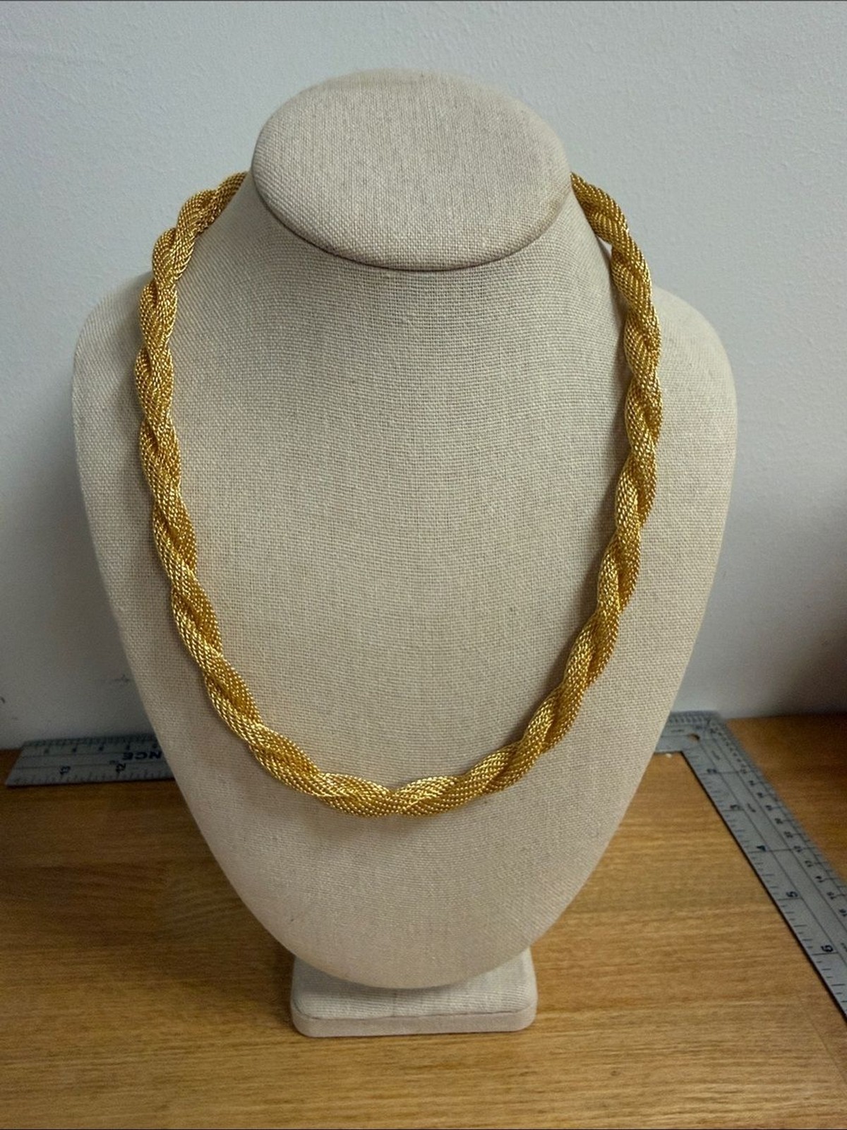 Gold tone twisted braid metal mesh necklace