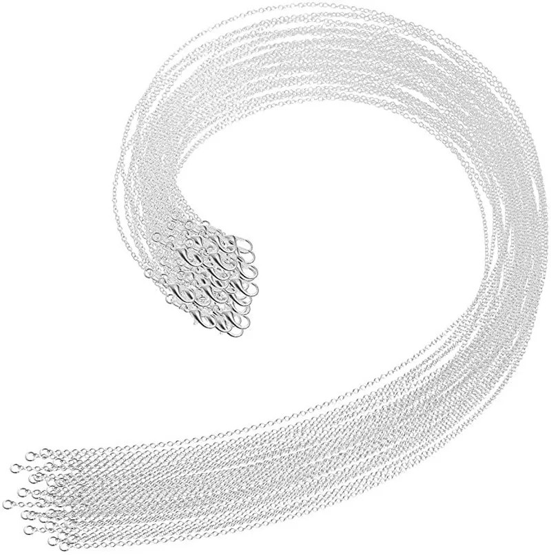 925 Sterling Silver Chain Necklace 1mm Round O Chain Bulk Pendant Jewelry 30PCS