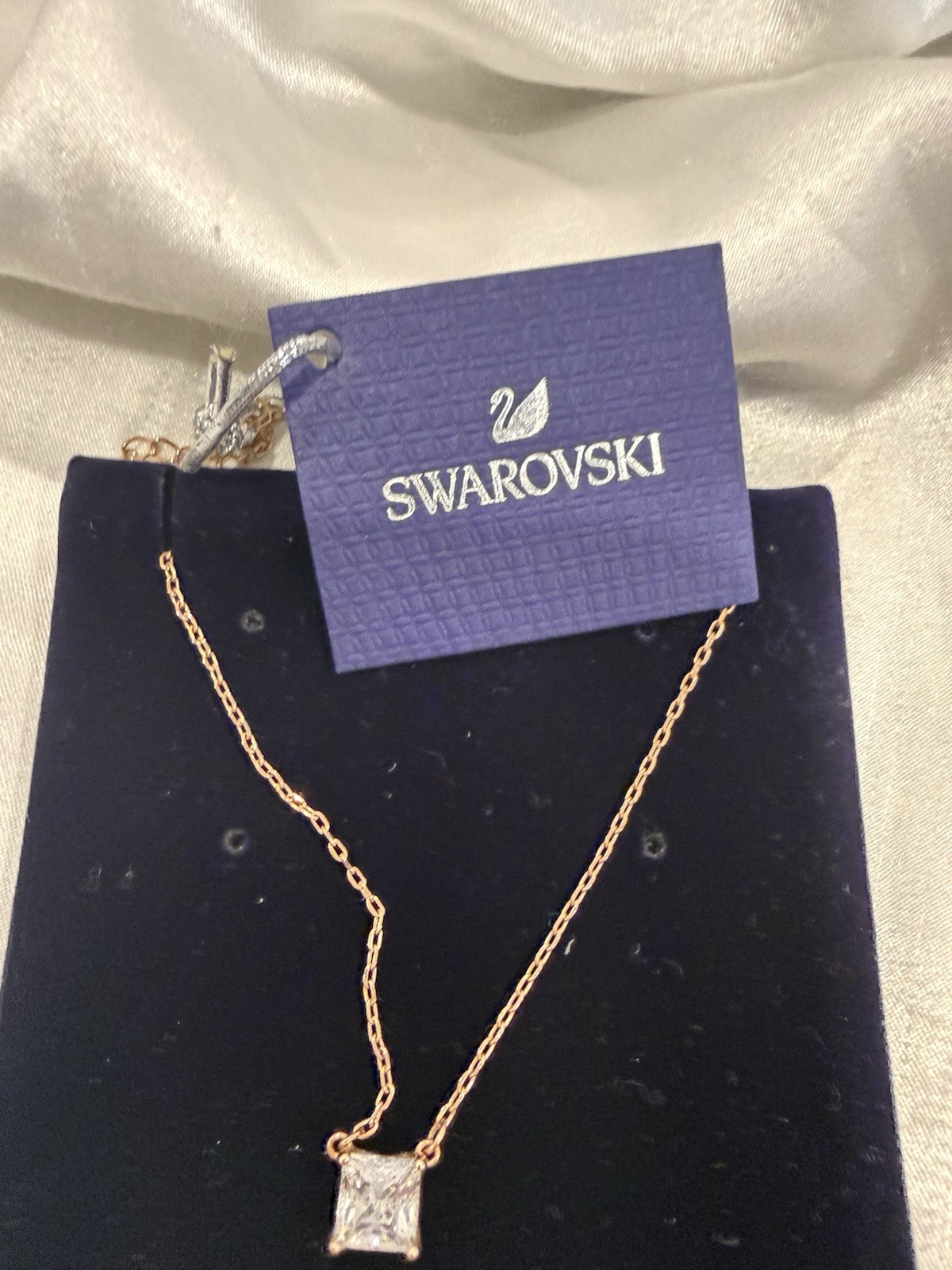 Swarovski Rose Gold Plated Square White Crystal Pendant Cable Necklace 5510698