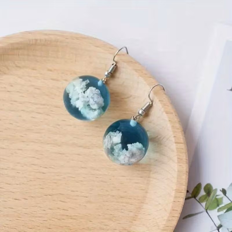 Sky Cloud Orb Drop Earrings Celestial Fantasy Bubble Ball Dangle Jewelry Gift