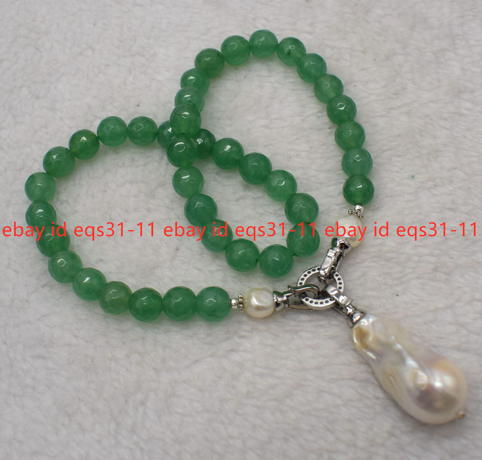 6-12mm Faceted Green Aventurine Gems White Keshi Baroque Pearl Pendant Necklace