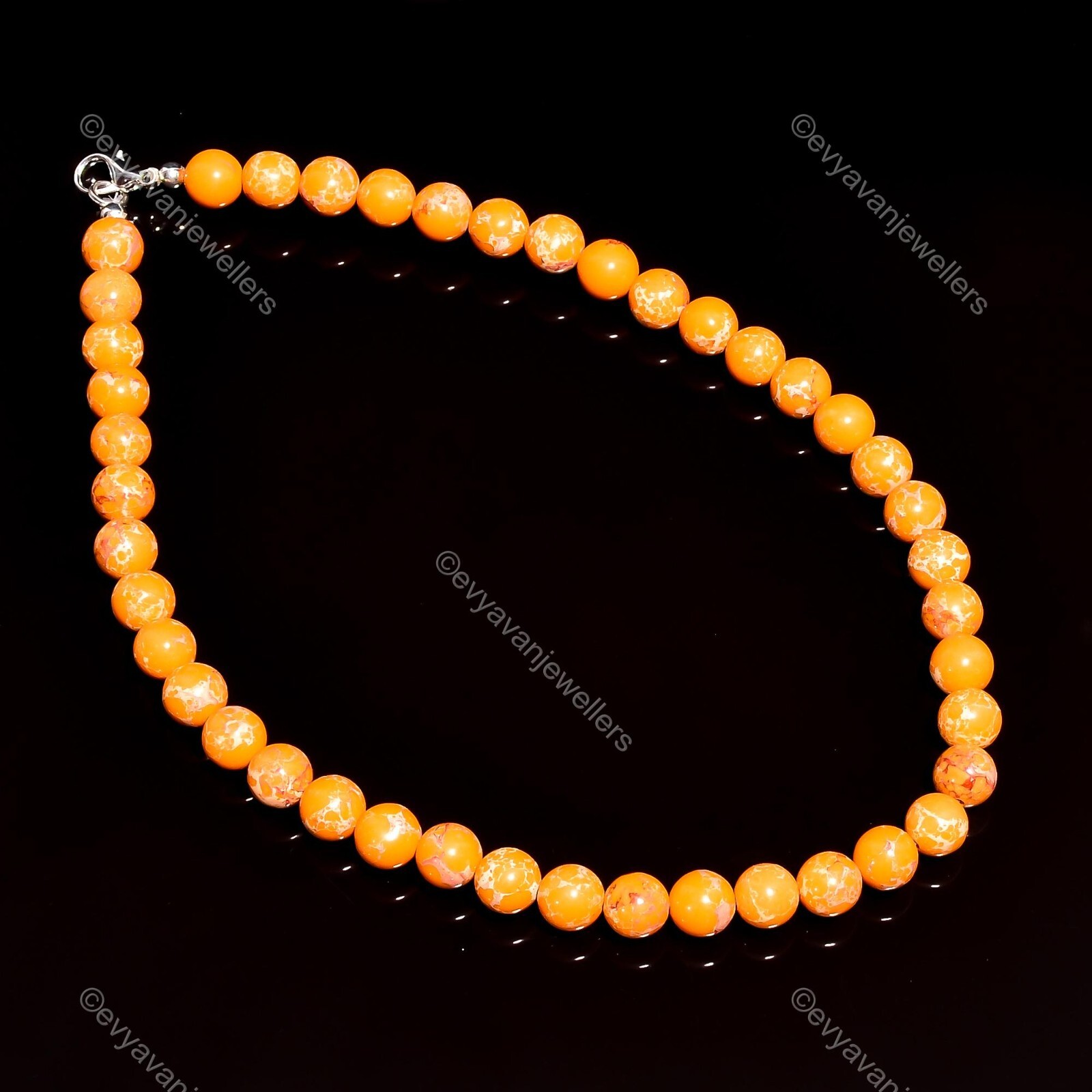 Orange Copper Turquoise Gemstone 925 Silver Beaded Adjustable Necklace For Girls