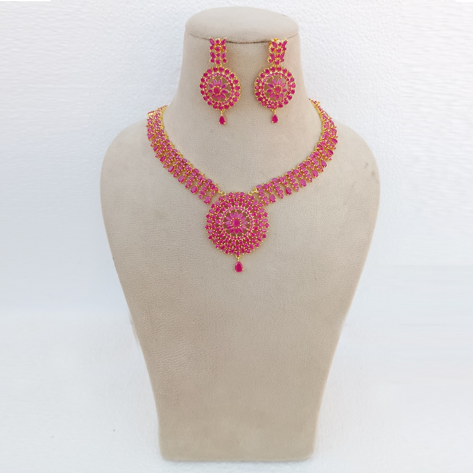 Long Ruby Necklace Set 22K Gold Plated July Birthstone Jewelry Anniversary Gift