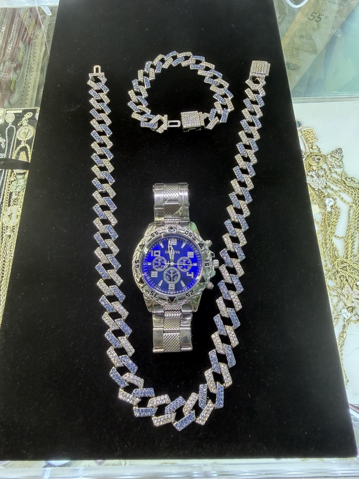 Geneva Silver Tone Iced Out Rhinestone Necklace Bracelet Cross Pendant Ring Set