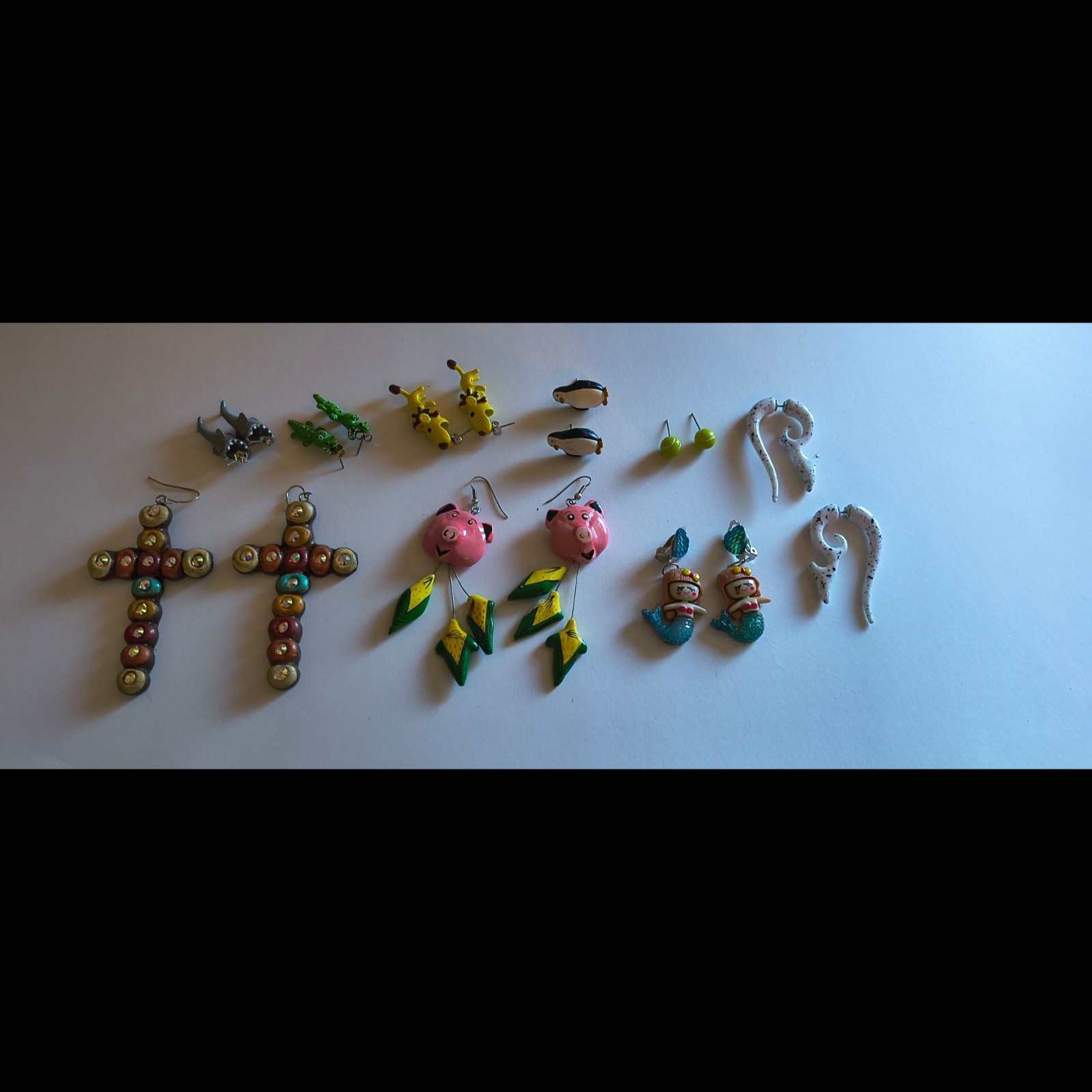 Earrings Lot Statement Novelty Multicolor Animals Cross Shark Gauges Mermaid