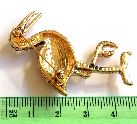 Vtg Flamingo Pelican Heron Pin Brooch Nautical Island Silver Gold Plated Crystal