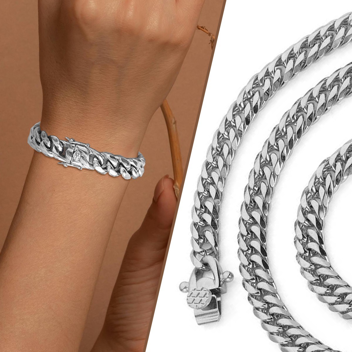 Silver Tone Solid Cuban Link Bracelet 7/8/9 Inch Men’s Heavy Wrist Chain