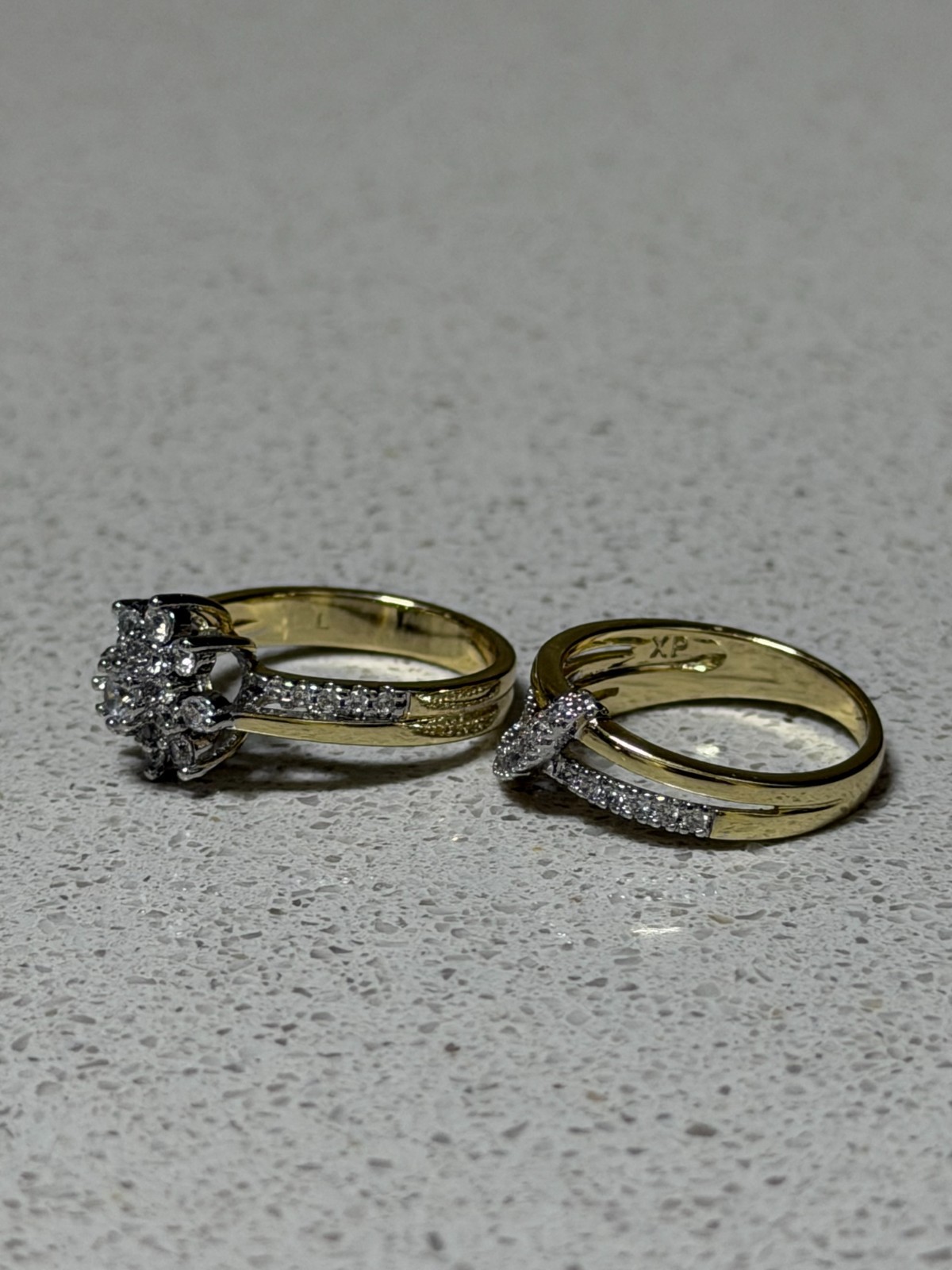 Gold Tone Pair of Two Rings With Multiple Stones