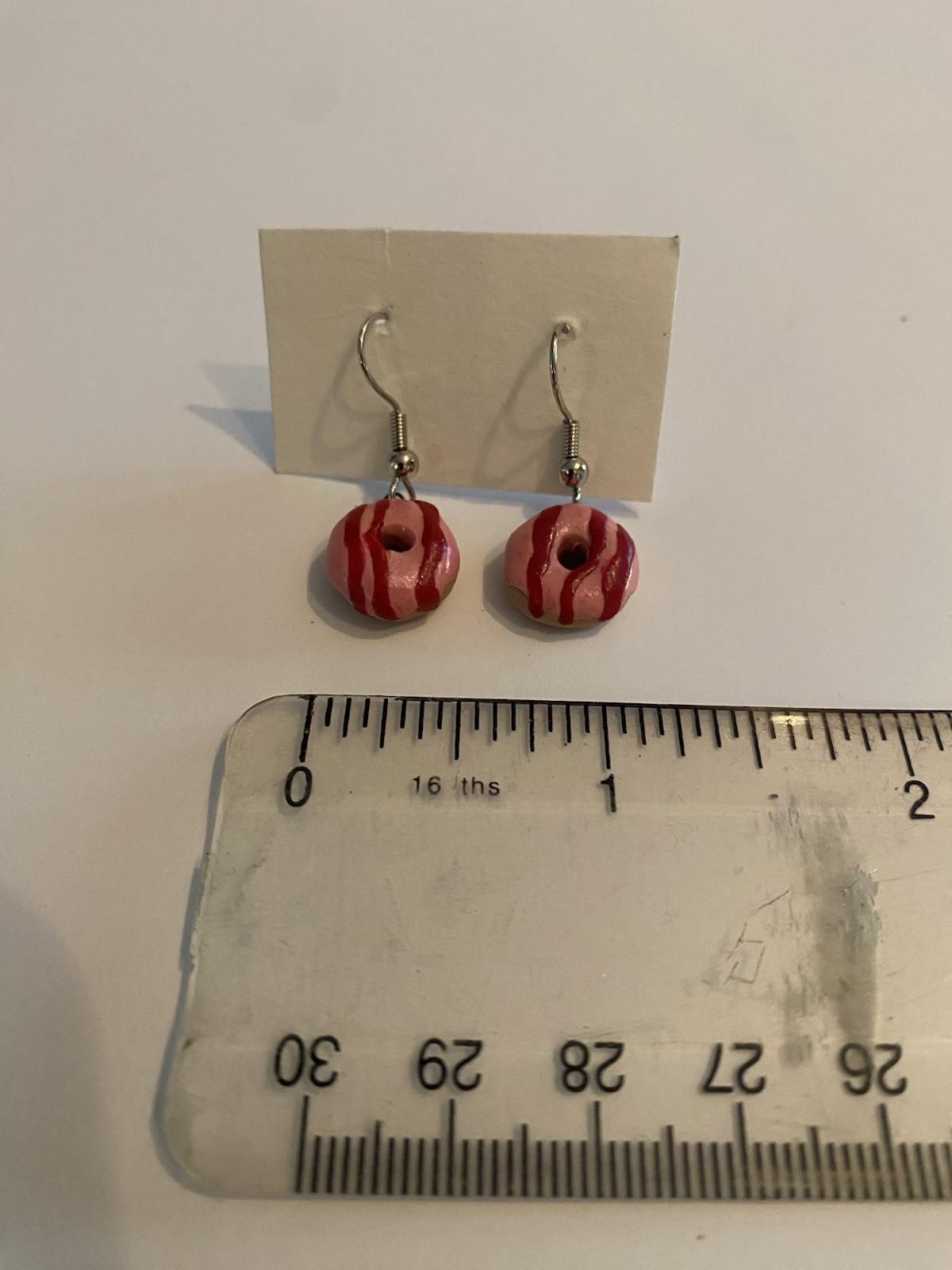 Handmade Pink & Red Polymer Clay Donuts – Round Dangle Hook Earrings