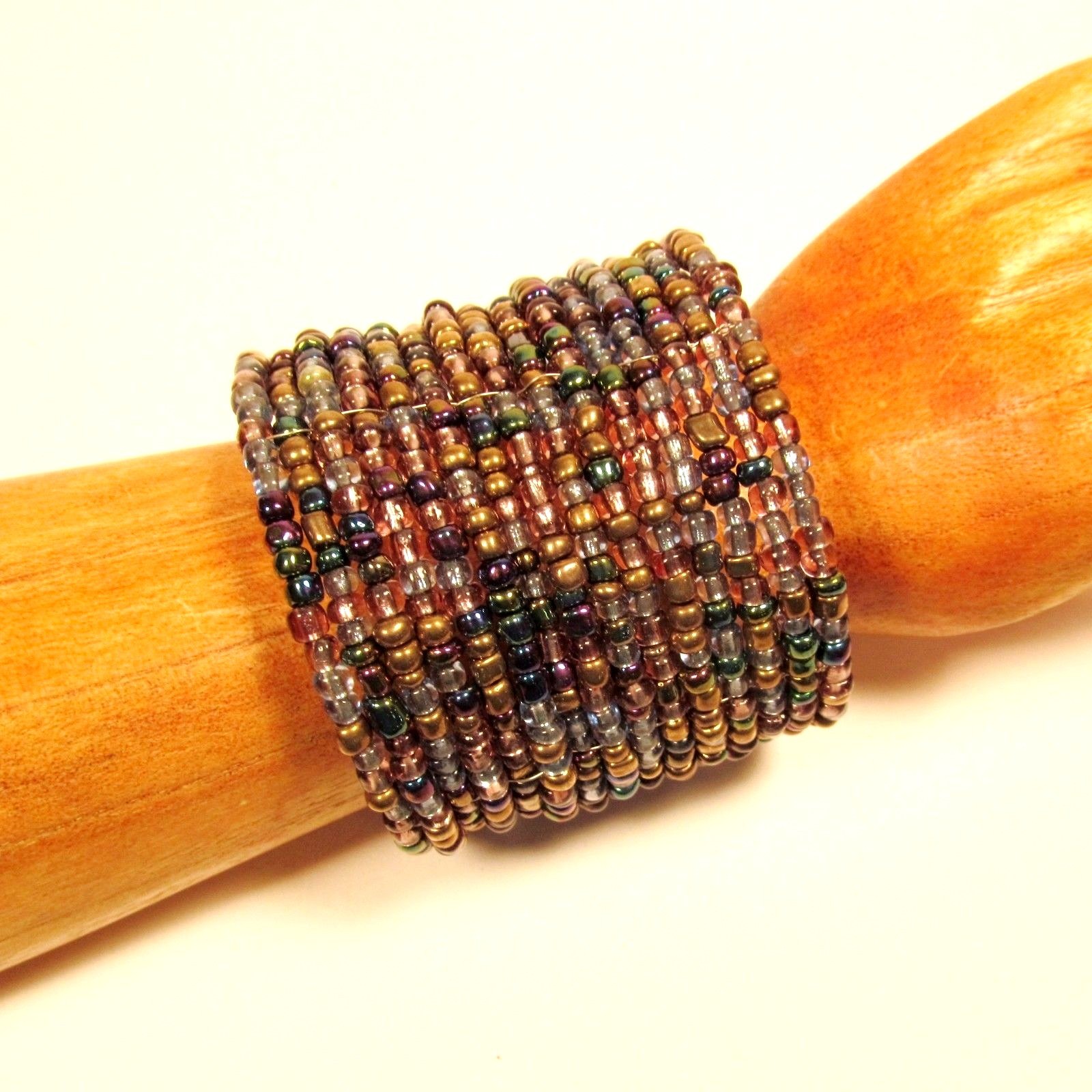 2 1/2″ Wide Lt Blue Gold Color Handmade Boho Beaded Bali Cuff Statement Bracelet
