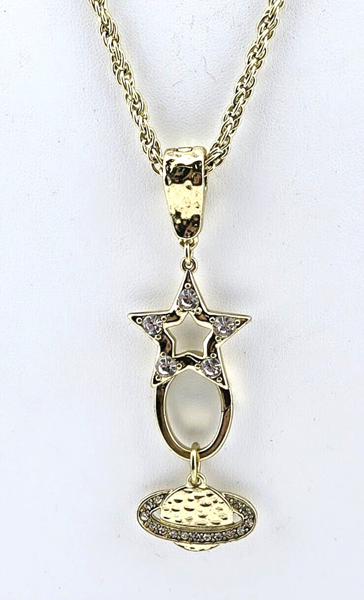Heidi Daus Necklace w Fold Over Magnetic Stars Charm Holder Plus Saturn Charm