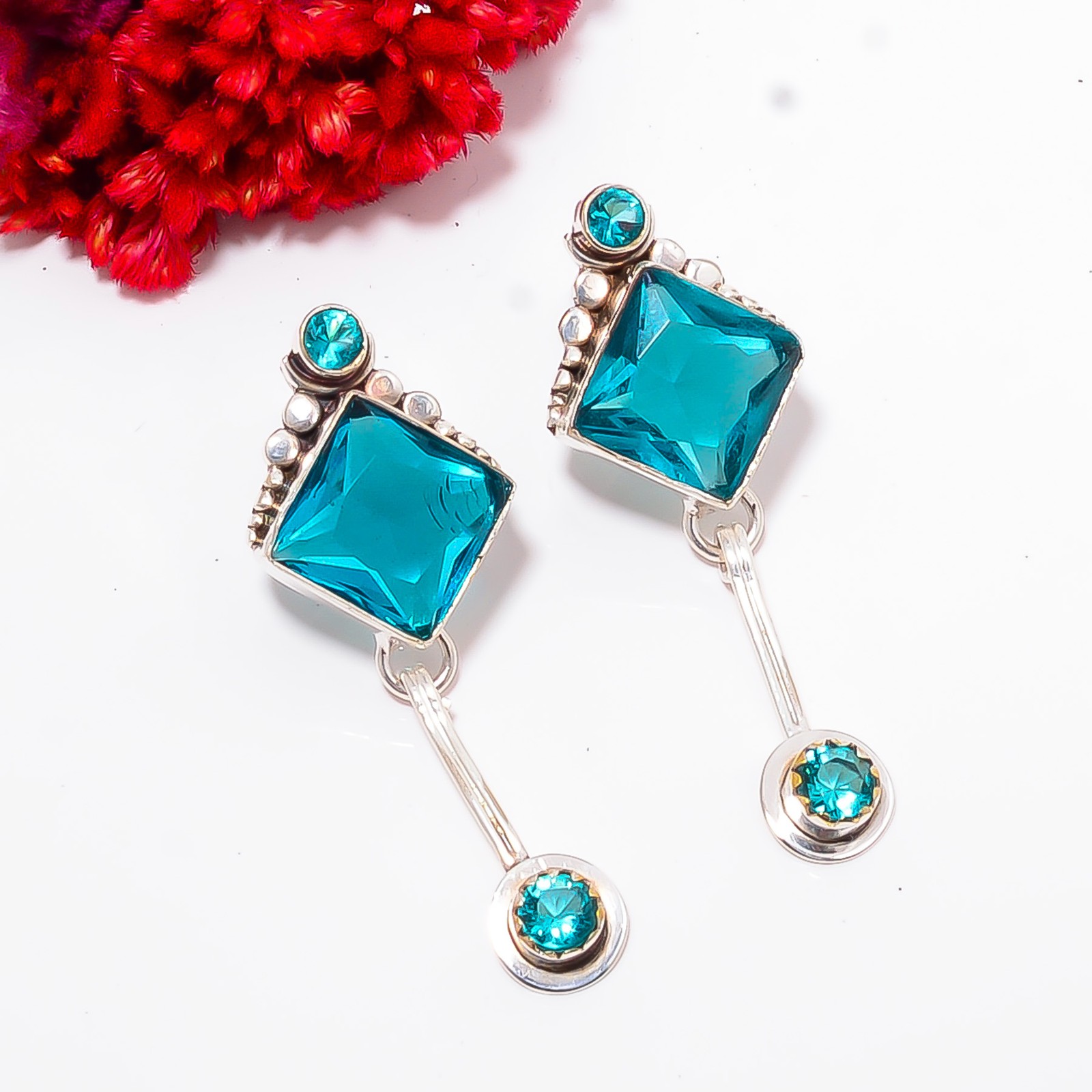 Paraiba Tourmaline Gemstone 925 Sterling Silver Earring 1.68″ E10272103225