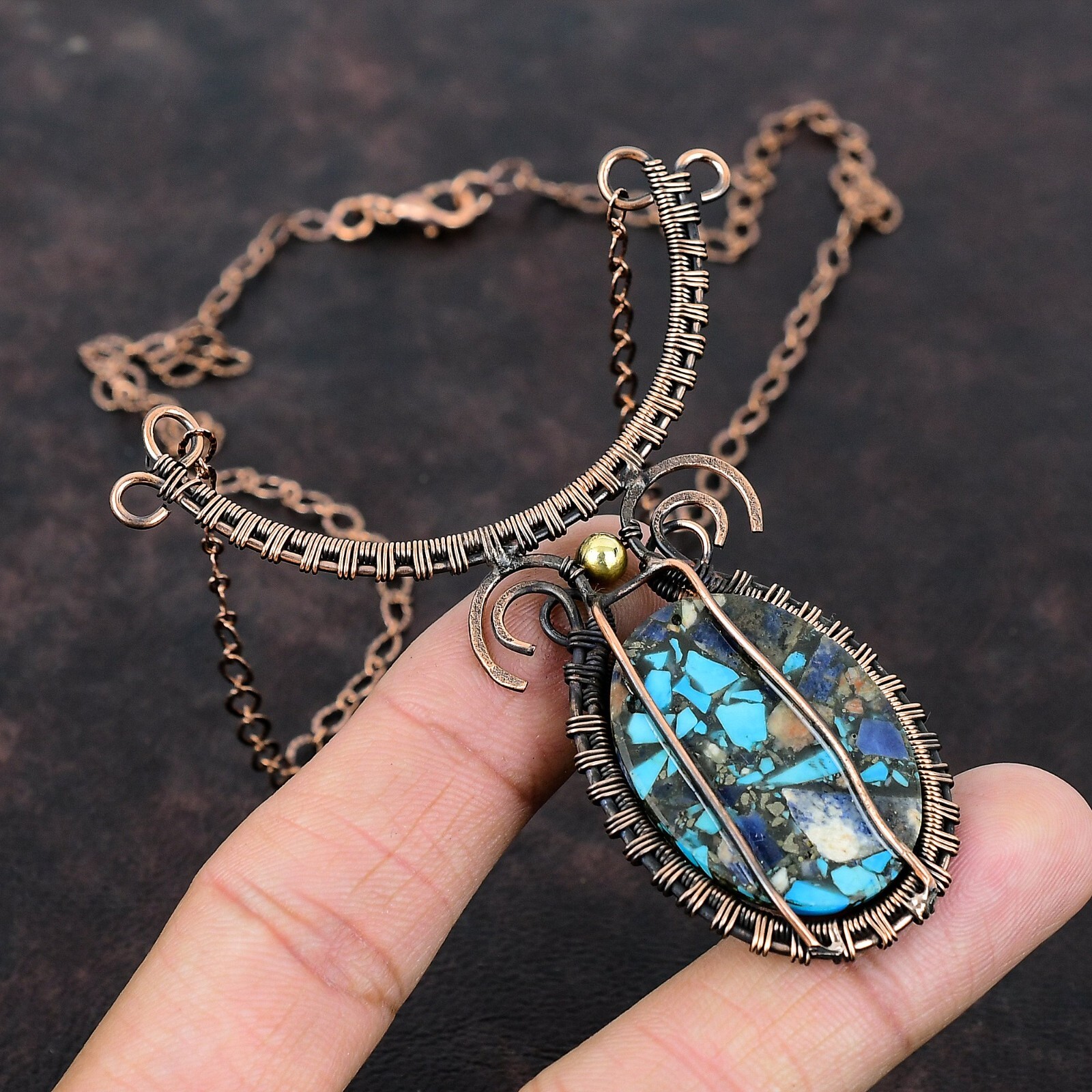 Multi Turquoise Wire Wrapped Adjustable Handcrafted Copper Ethnic Gift 18.0″