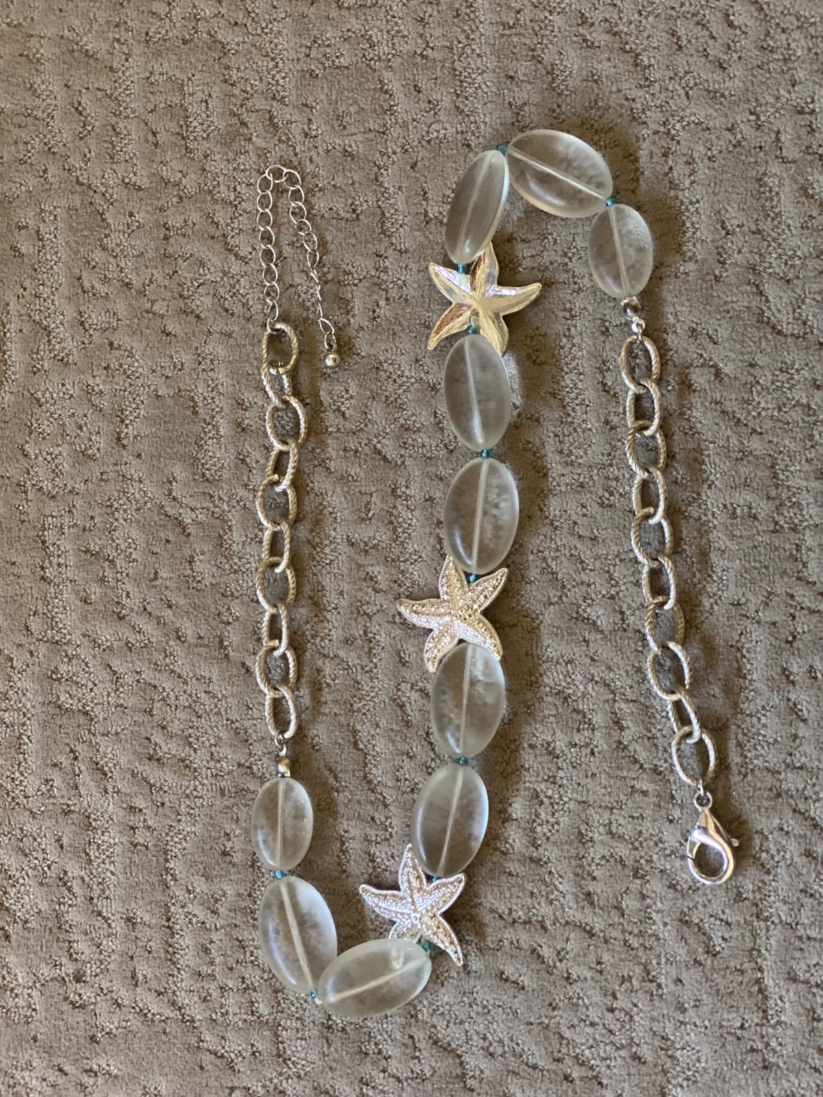 Starfish Statement Necklace Gold Tone Clear Oval Beads Beach Coastal Adjustable