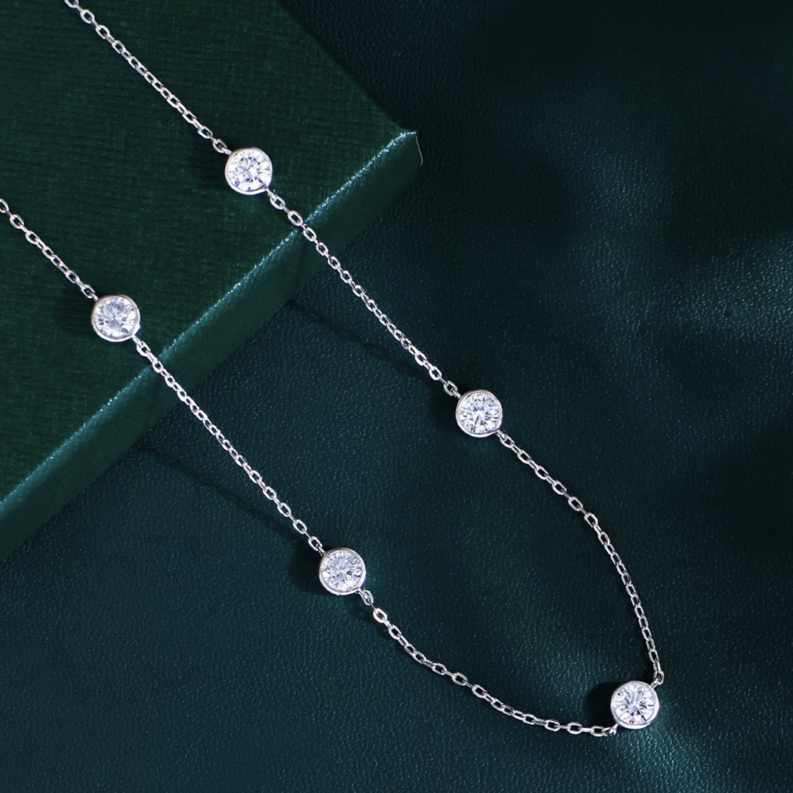 925 Sterling Silver Station Necklace | 6mm CZ Bezel Set | 16 to 18 Inch