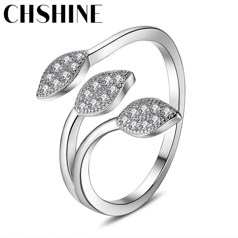 CHSHINE 925 Sterling Silver Leaf AAAAA Zircon Ring Dinner Party Fashion Jewelry