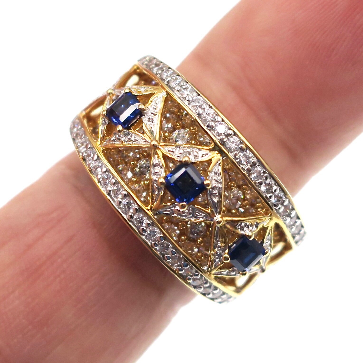 Gold over Sterling Silver Blue and White CZ Band Ring Size 8.75