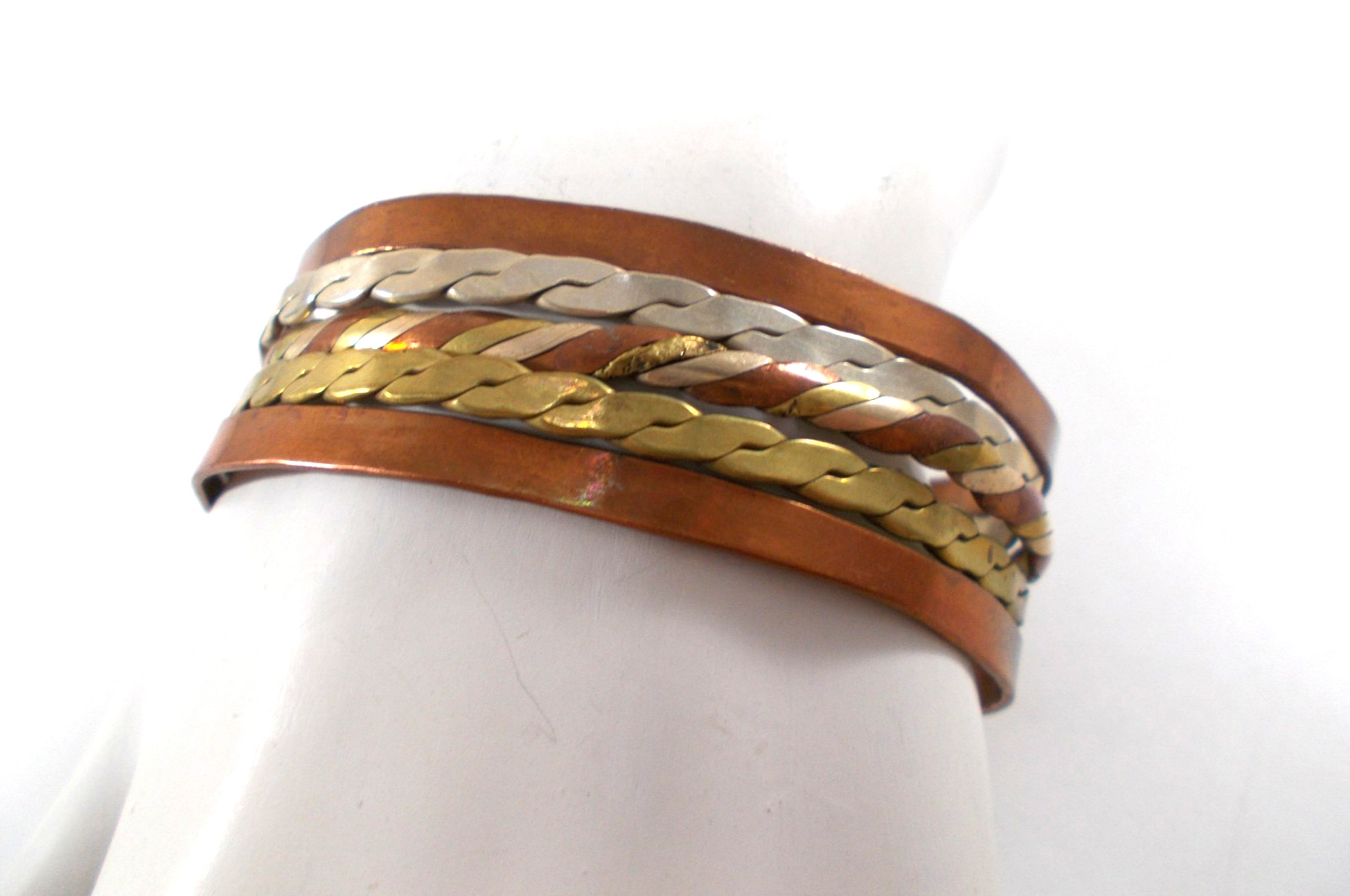 Mixed Metal Copper Cuff Bracelet Silver Gold Color Chain Design Center Free Ship