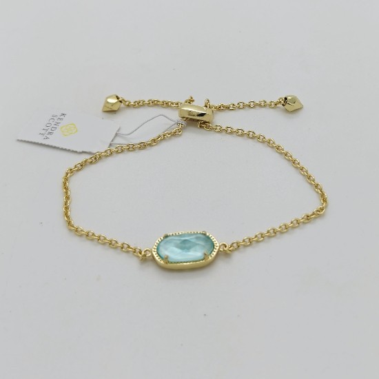 New Kendra Scott Elaina Adjustable Gold Chain Bracelet In Light Blue Illusion