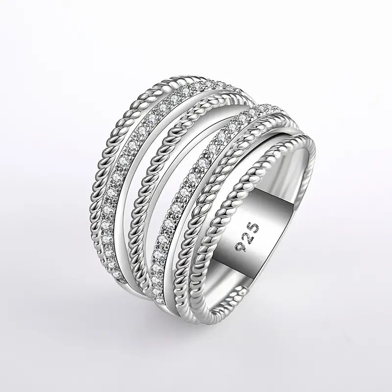 Elegant 925 Sterling Silver White Topaz New Fashion Charms Unique Ring Size 7