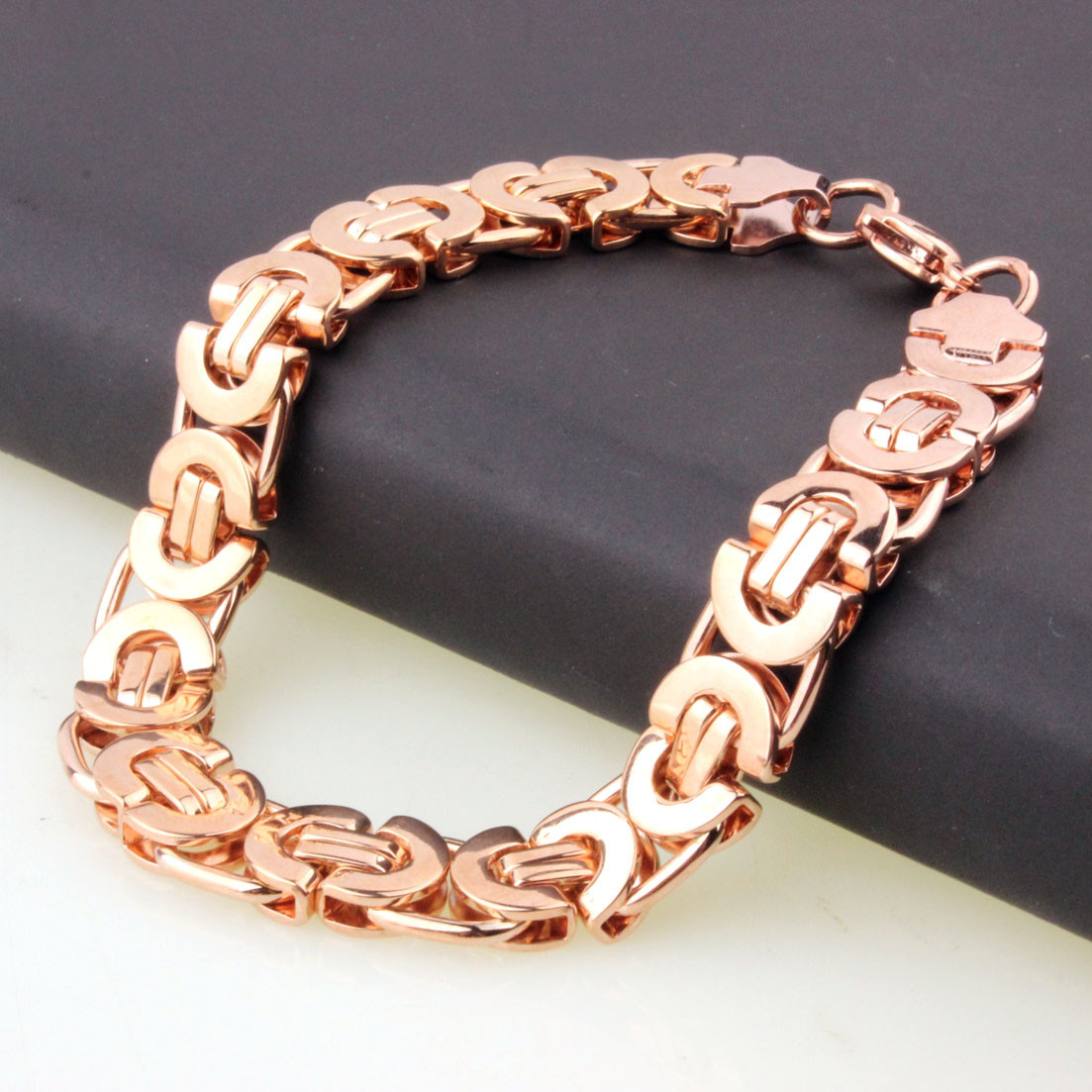 Rose Gold braclets&bangle for Cool Men Stainless Steel Byzantine Bracelet 7″-11″