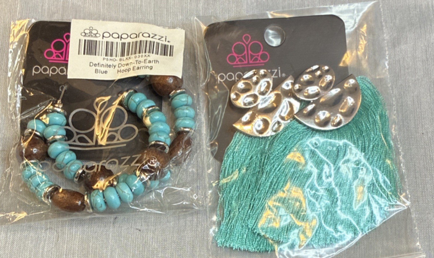Paparazzi Blue Silver Brown Jewelry Set Hoop Earrings Round Blue Stone