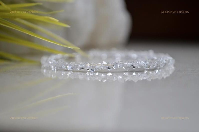 Herkimer Diamond Quartz Gemstone 925 Silver Wedding Boho Beaded Bracelet Jewelry