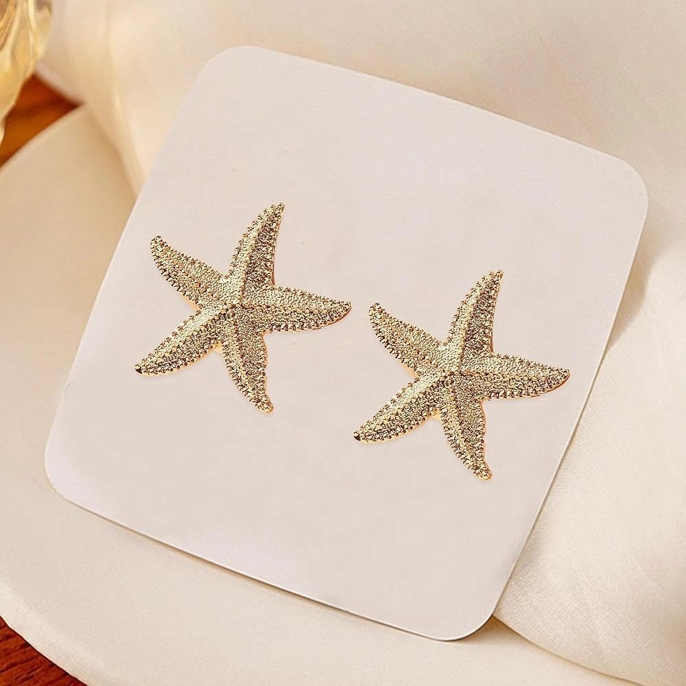 5cm Gold Starfish Double Stud Earrings – Beach Ocean Sea Inspired Jewelry