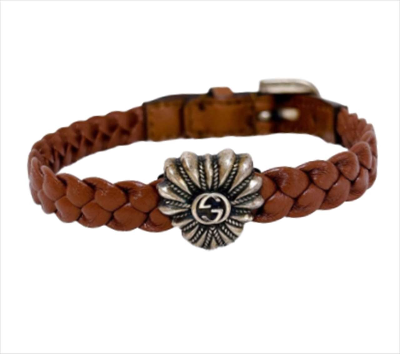 GUCCI Heart Wrap Bracelet Braided Leather Brown Size: 18 7.1/7.8 in. [Unused]
