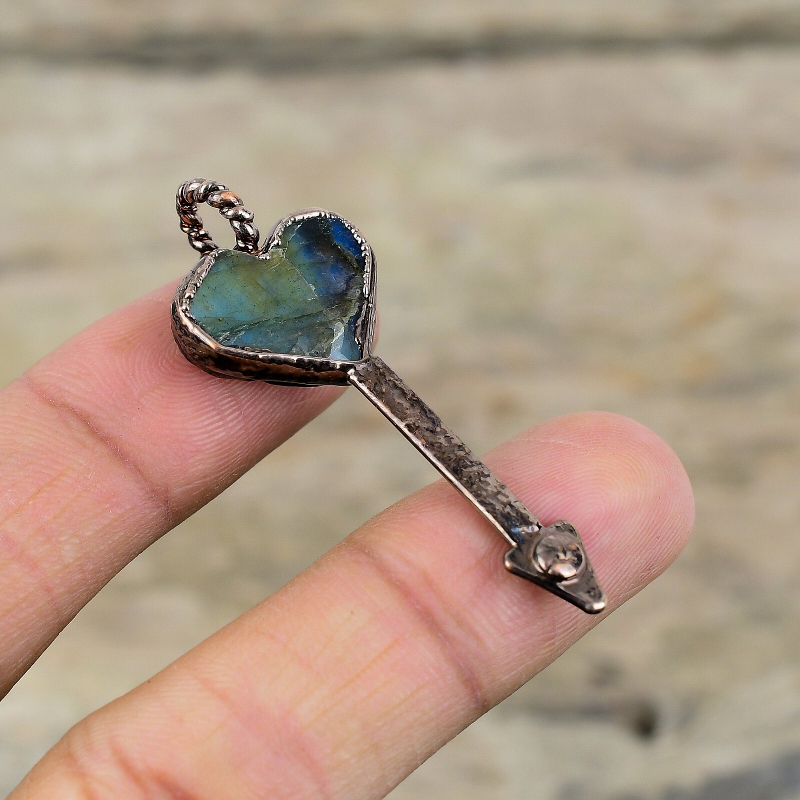 Labradorite Rough Electroformed Pendant Handcrafted Copper Ethnic Gift 2.09″