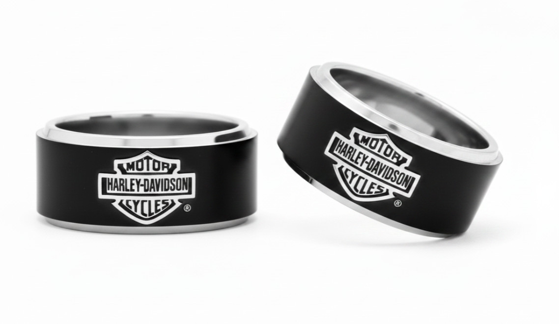 Harley-Davidson® Men’s Black Banded B&S Logo Ring Stainless Steel 14 HSR0001