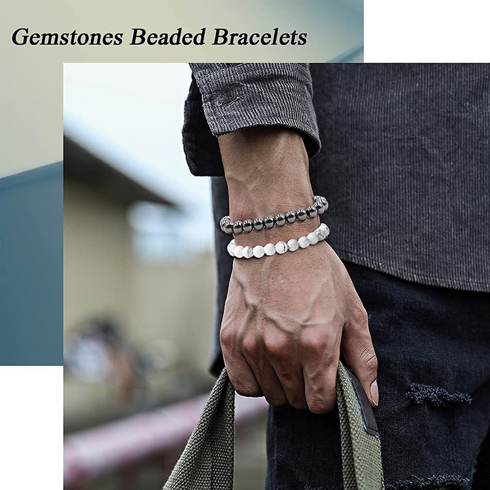12Pcs Natural Stone Beaded Bracelets for Women Men Semi-Precious Gemstones Br…