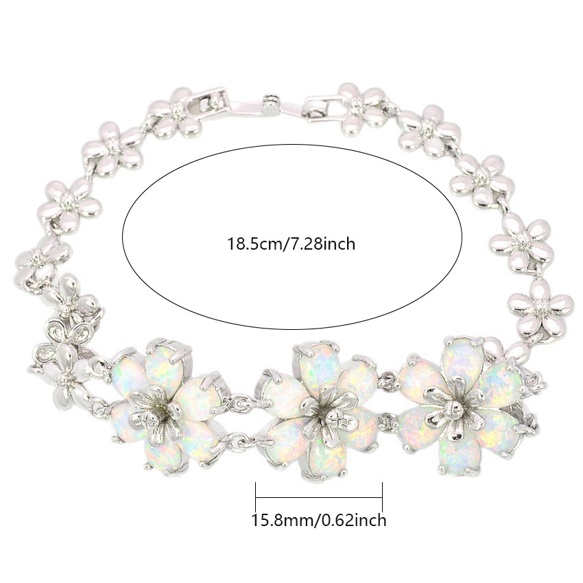 Hawaii White Opal Flower Bracelet Sterling Sliver Jewelry For Women Girls